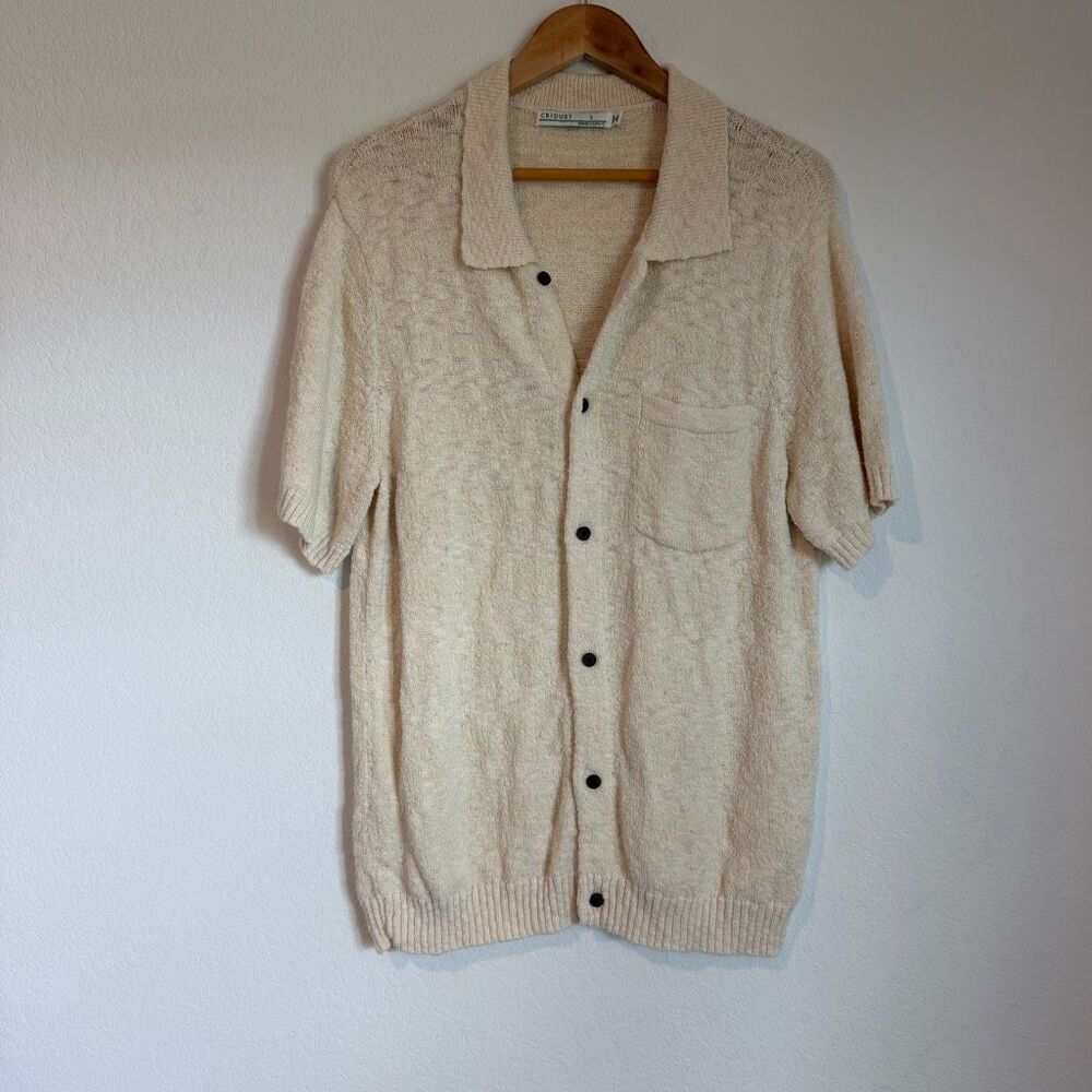 Criquet Cream Cotton Knit Short Sleeve Button Down Shirt Men's Size Large
